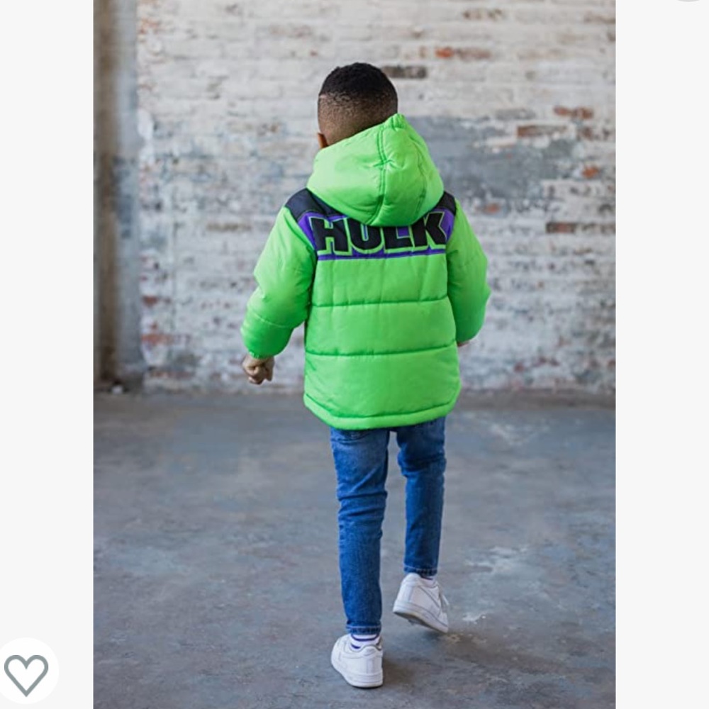 Marvel Hulk kids winter coat puffer hooded jacket size 5/6 5T